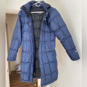 North face long down puffer jacket navy size small